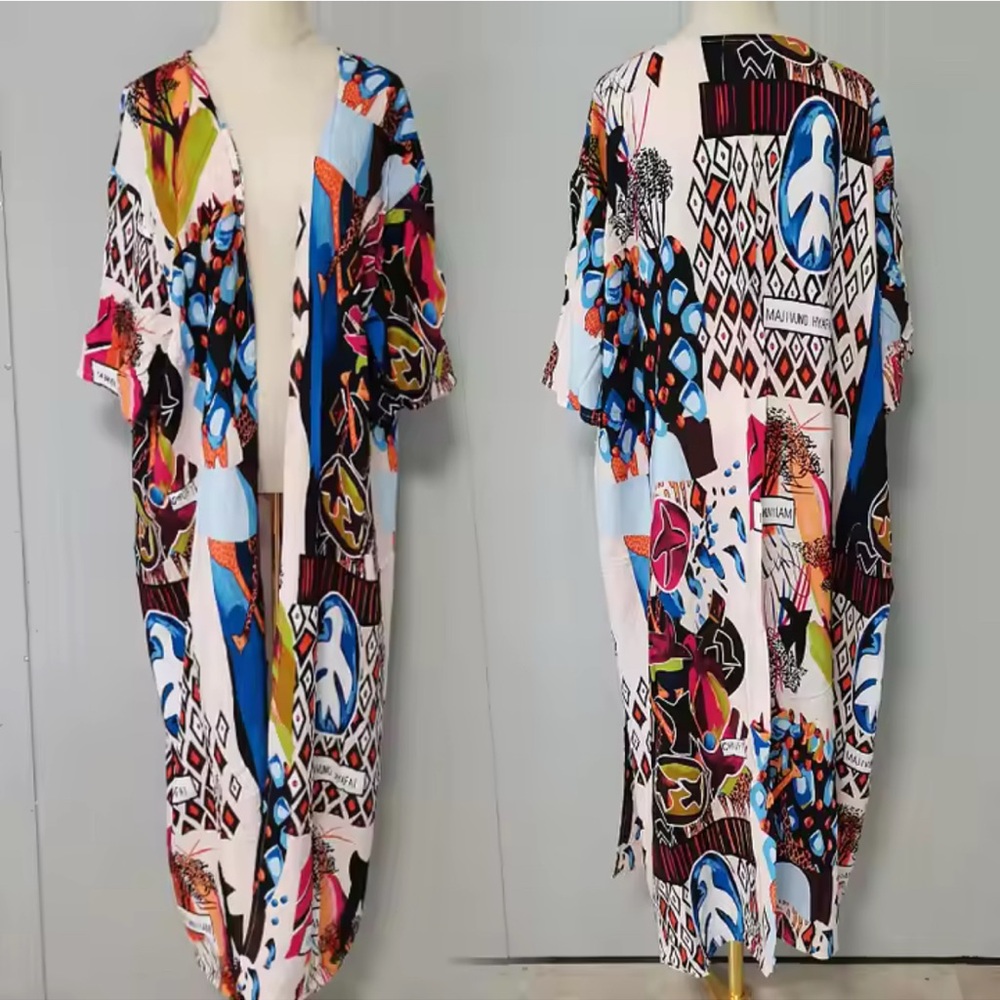 Colorful Abstract Kimono Duster Swim Cover-Up